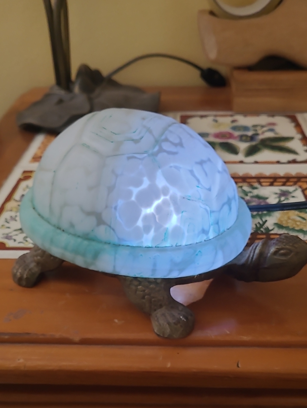 Decorative Turtle Accent Figurine with Crackle-Glaze Shell - Green/White WORKS